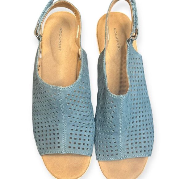 ROCKPORT Women’s Blue Perforated Briah Sling Wedge Sandals Size 10.5M - Picture 6 of 9